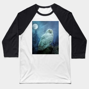 Moonlit Snowy owl Baseball T-Shirt
